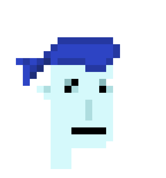 Punk Data Scrapping Project Image, picture of light blue pixel man with dark blue bandana. 